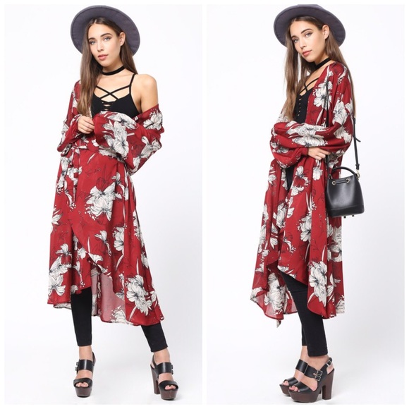 ❤️LAST 1! Long Line Kimono in Wine -Floral Print - Picture 5 of 5